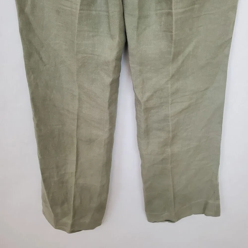 Talbots Pants Womens 4 Petite Linen Wide Leg Drawstring Green Beachy - Picture 4 of 13